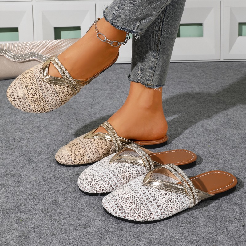 Slip On Mule Flat - Damen Sommer Strandpantoffeln mit geschlossener Zehenpartie
