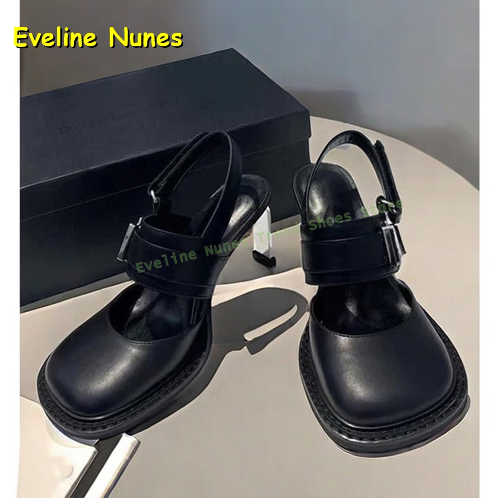 Square Toe Mule - Damen Schwarze Slingback-Mules mit eckiger Zehenpartie