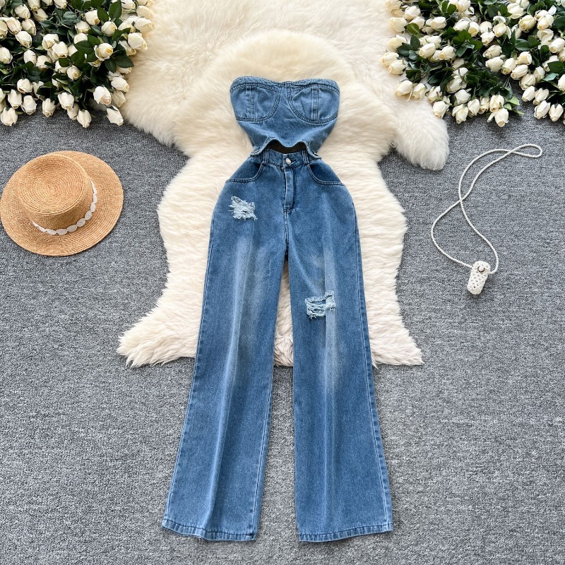 Women'S Shoes Extra Wide - Denim-Jumpsuits für Damen, Einteiler, Schulterfreie Ärmellose