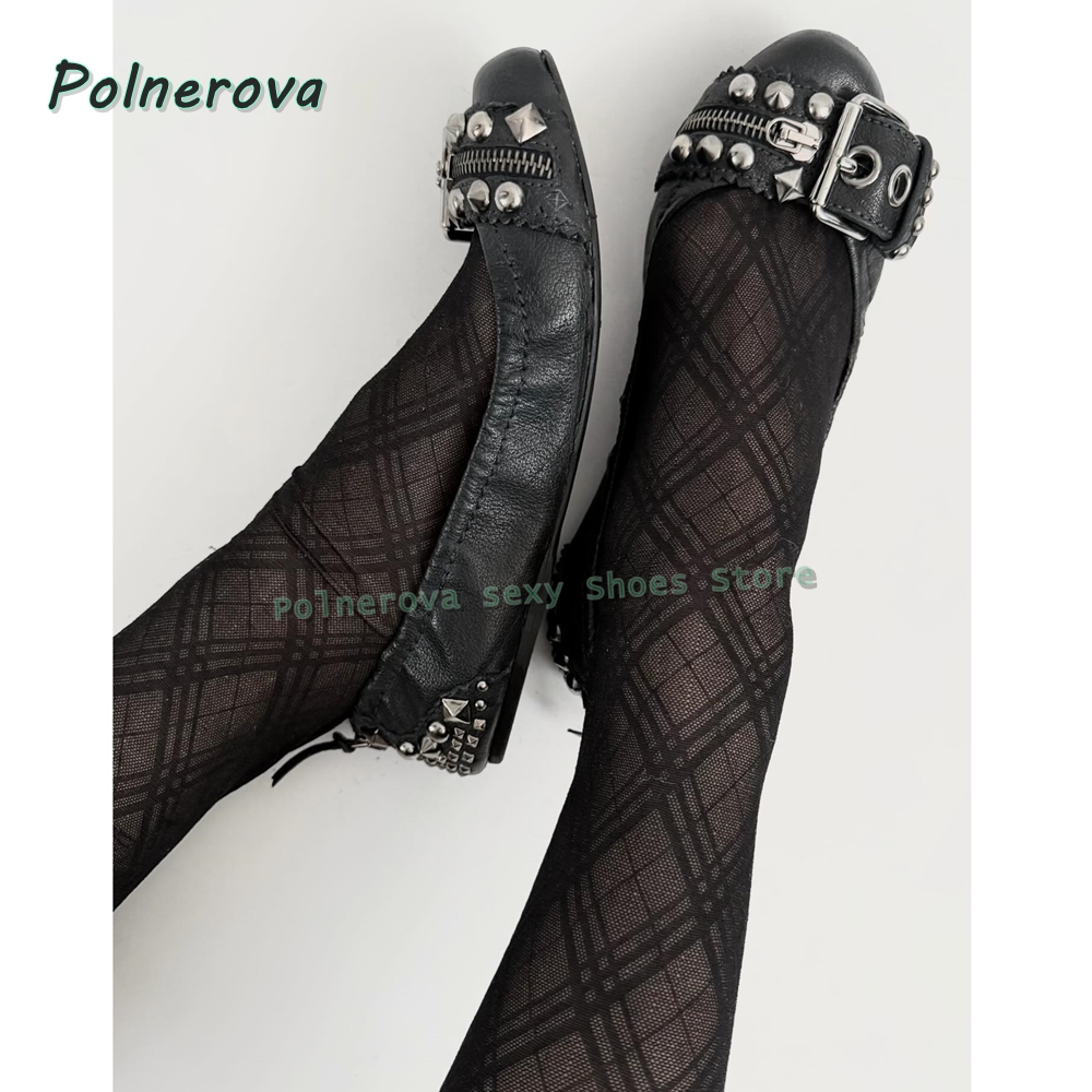 Women Shoes Size Chart - Nieten-Gürtelschnallen Mary Jane Schuhe Spitze Flache