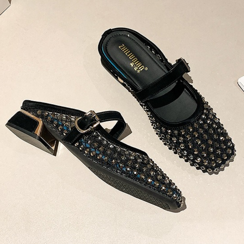 Mesh Strass Chunky Ferse Mault – Square Toe Mule Bewertung und Preis